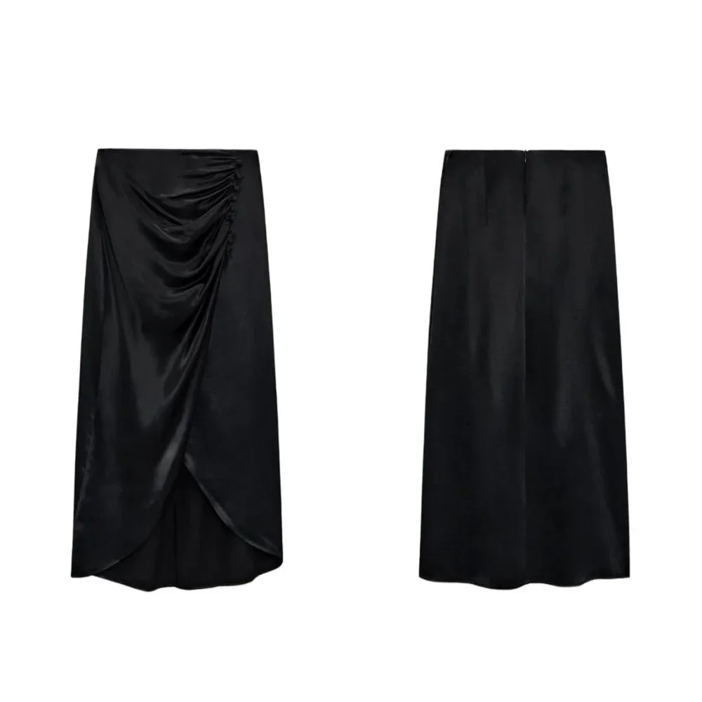 ZARA DRAPED MIDI SKIRT SS22 BLACK | 1165/333